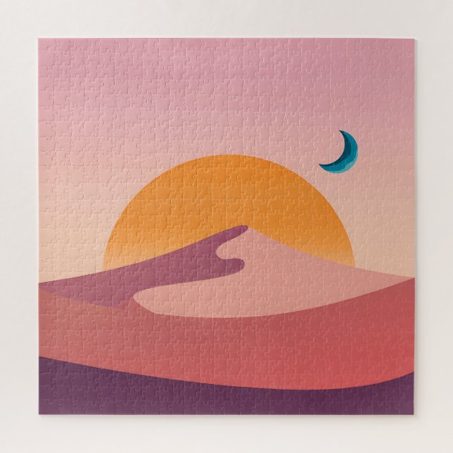 Quebra-cabeça Minimalist Desert Sunset Moon Landscape (Vertical)
