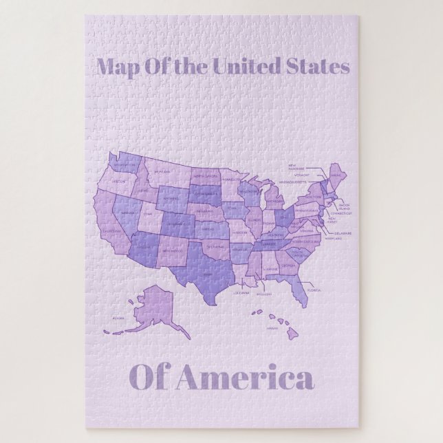 Quebra-cabeça Minimalist United States Map Pink Purple Art (Vertical)