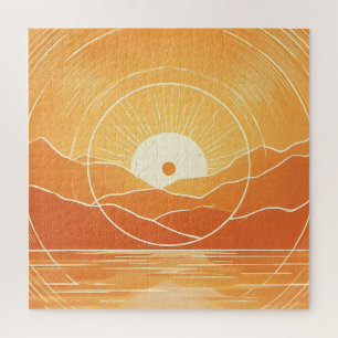 Quebra-cabeça Minimalista Montanha Oceano Retro Pôr do Sol Zen