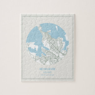 Quebra-cabeça Minimalista Pastel Blue Map Art Reykjavik Islândi