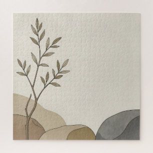 Quebra-cabeça Minimalista Ramo de Folhas Bege Abstrato Terroso