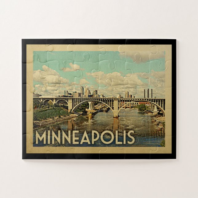 Quebra-cabeça Minneapolis Viagens vintage de Minnesota (Horizontal)