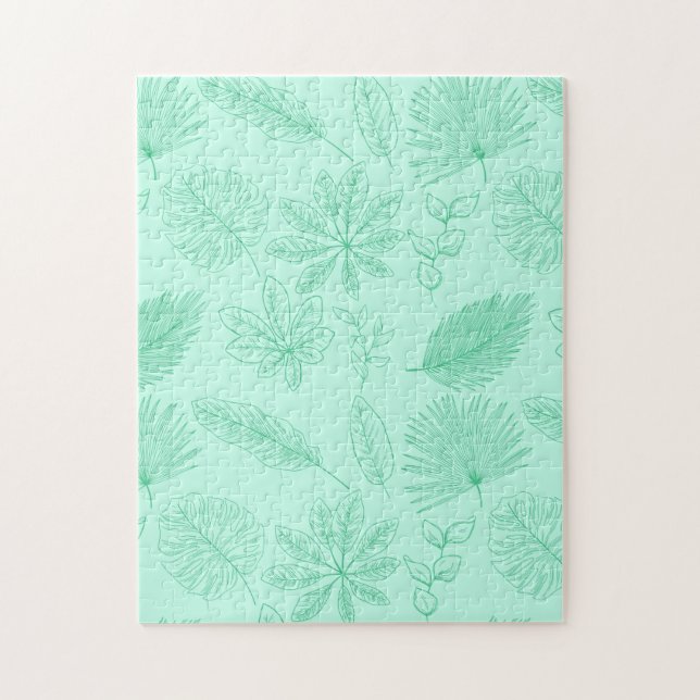 Quebra-cabeça Mint Blue Leaves Pattern (Vertical)