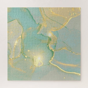 Quebra-cabeça Mint Green Dourado Marble: Texturado