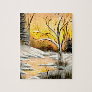 Quebra-cabeça Miragem dourada do inverno do vidoeiro