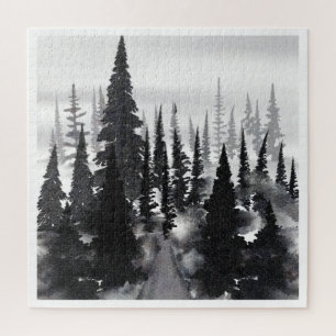 Quebra-cabeça Mistério Monocromático Pinhal Floresta Aquarela Im