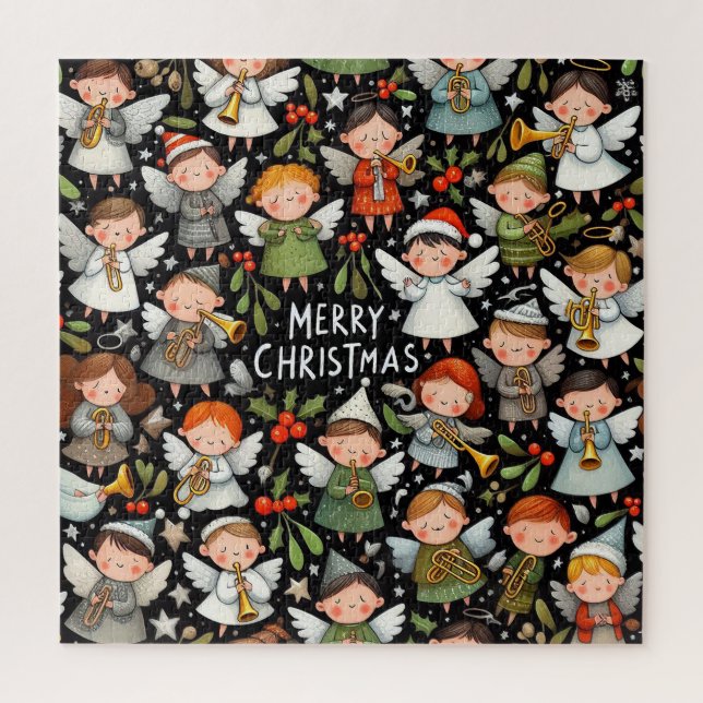 Quebra-cabeça Mistletoe Christmas Angelic Carolers com trompetes (Vertical)