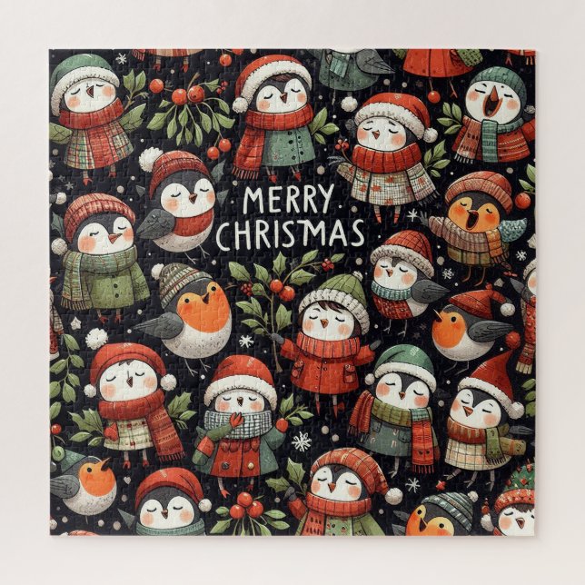 Quebra-cabeça Mistletoe Pinguins bonitinhos de Natal (Vertical)