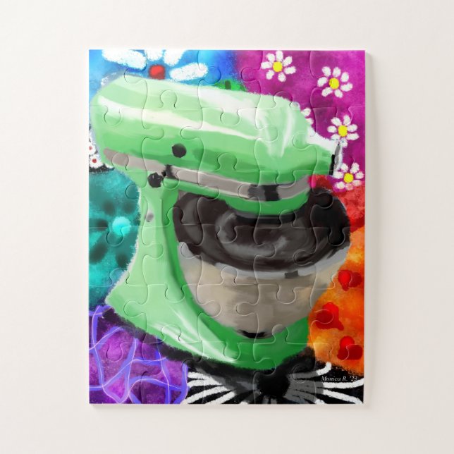 Quebra-cabeça Misturador Funky Abstrato Art Verde Rosa (Vertical)