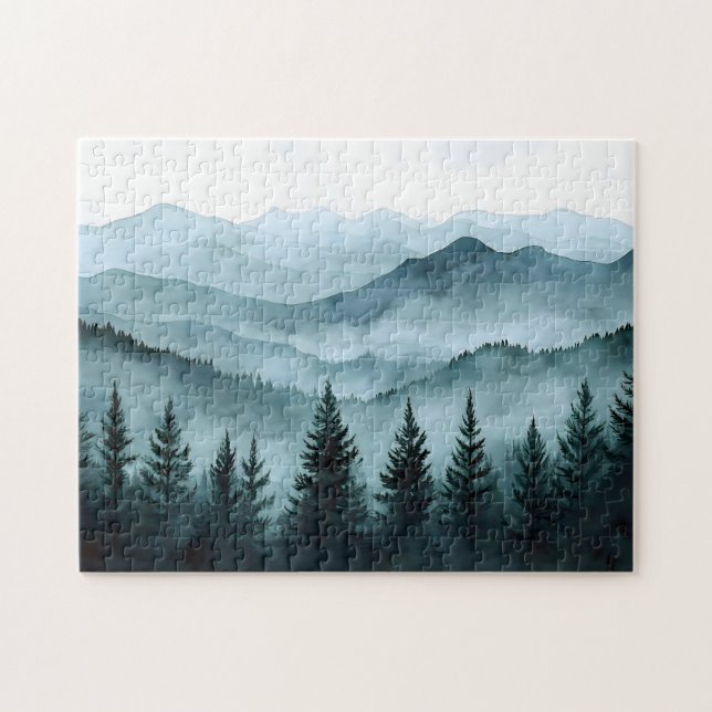 Quebra-cabeça Misty Mountain Range Watercolor (Horizontal)