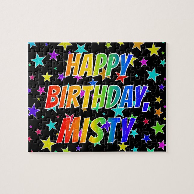 Quebra-cabeça "MISTY" Primeiro Nome, Diversão "FELIZ ANIVERSÁRIO (Horizontal)