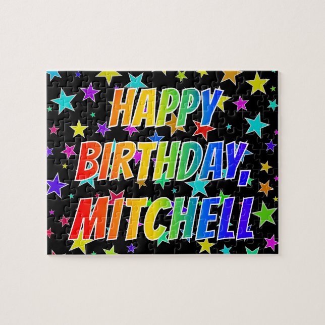 Quebra-cabeça "MITCHELL" Primeiro Nome, Divertido "FELIZ ANIVERS (Horizontal)