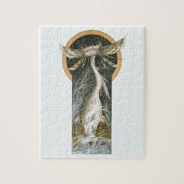 Quebra-cabeça Mitologia Vintage, Dragão Alado no Oceano (Vertical)
