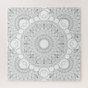 Quebra-cabeça Modelo de Coloração de Mandala Negra Geométrica v2