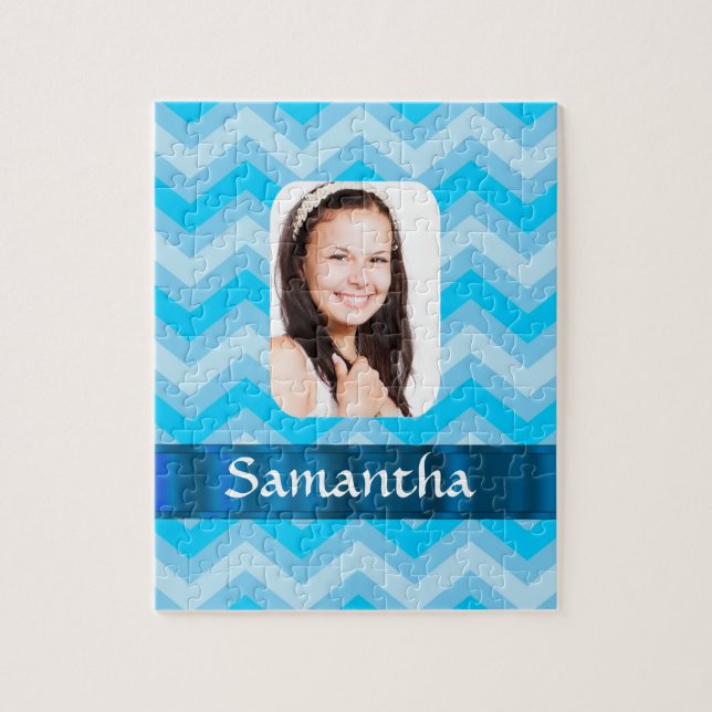 Quebra-cabeça Modelo de foto personalizado do diafrão azul (Vertical)