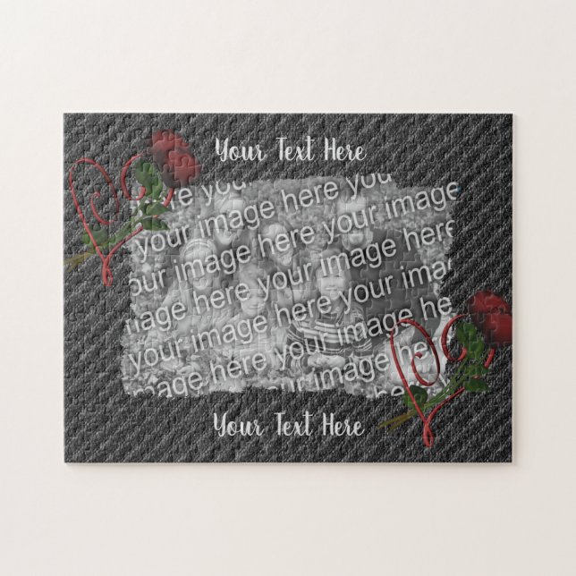 Quebra-cabeça Modelo de Fotografias de Corações e Rosas (Horizontal)