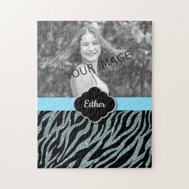 Quebra-cabeça Modelo Personalizado de Foto do Teal Silver Girly  (Vertical)
