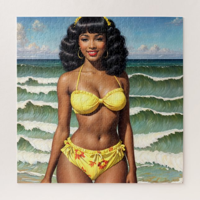 Quebra-cabeça Modelo Pinup Black Girl Melanin Bikini (Vertical)