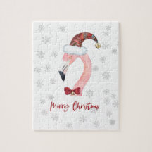 Modern Flamingo Papais noeis Snowflake Natal Branc