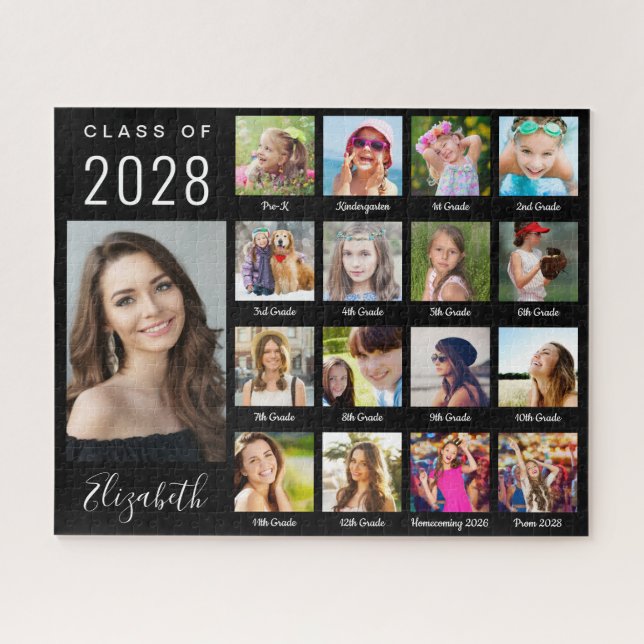 Quebra-cabeça Modern Graduation 17 Photo Collage Script Black (Horizontal)