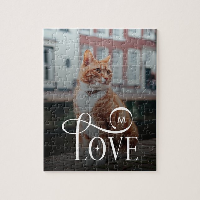 Quebra-cabeça Modern Love Custom Cat Pets Photo Monogram (Vertical)