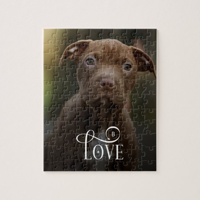 Quebra-cabeça Modern Love Custom Dog Pets Photo Monogram (Vertical)