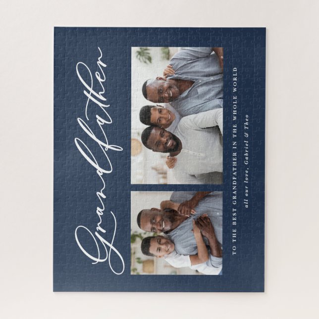 Quebra-cabeça Modern minimal multi photo script grandfather gift (Vertical)