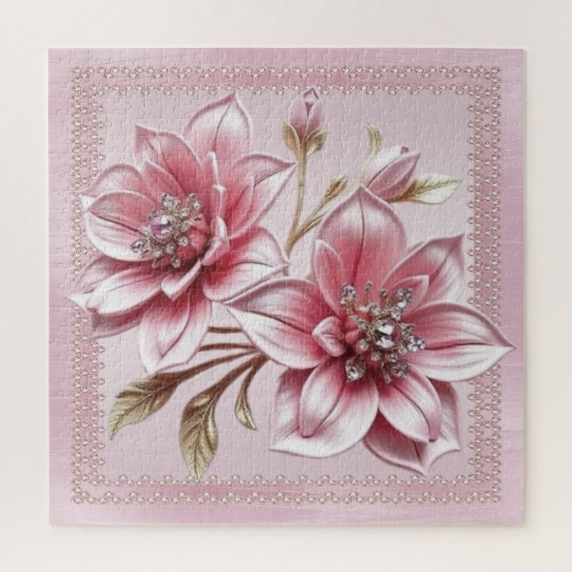 Quebra-cabeça Modern Pink Flowers Jigsaw Puzzle (Vertical)