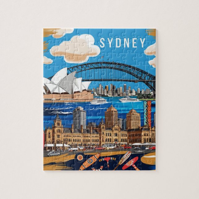 Quebra-cabeça Modern Sydney Australia Viagem Art Vintage (Vertical)