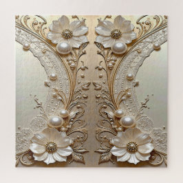 Quebra-cabeça Modern White Flowers Pearls Jigsaw Puzzle