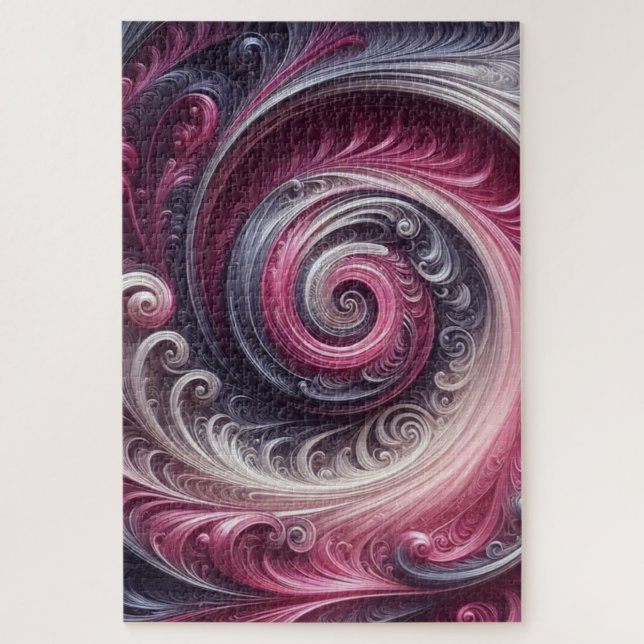 Quebra-cabeça Moderno Abstrato Simples Redemoinho Rosa e Roxo (Vertical)