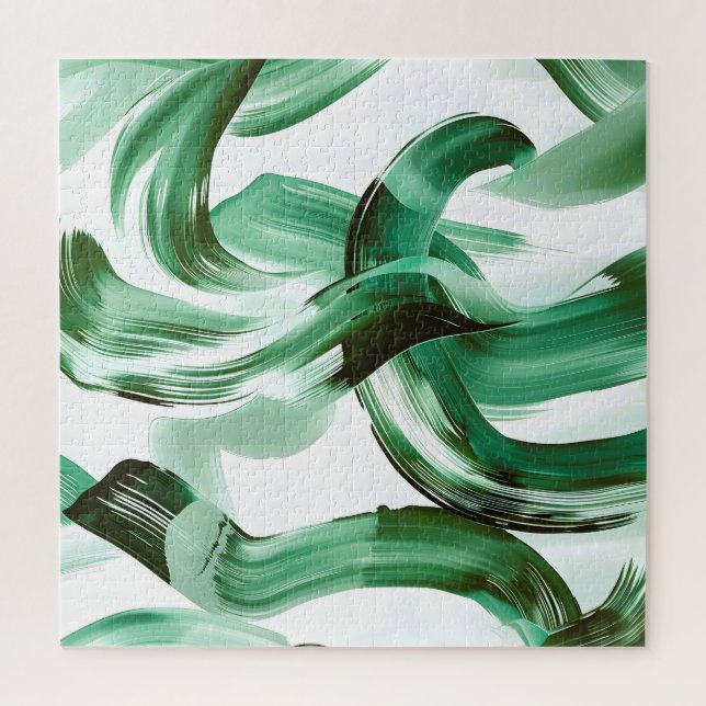 Quebra-cabeça Moderno Abstrato Traços de Pincel Verde Minimalist (Vertical)