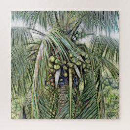 Quebra-cabeça Moderno Coconuts Palm Tree Verde Tropical