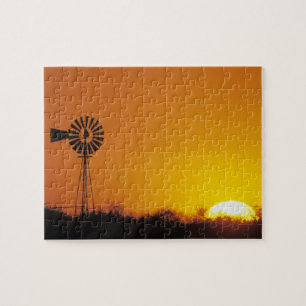Quebra-cabeça Moinho de vento ao pôr do sol, Sinton, Texas, EUA