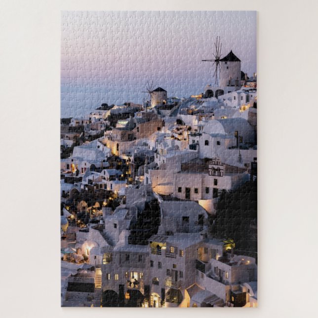 Quebra-cabeça Moinho de Vento Grécia Santorini Casas de Verão Ma (Vertical)