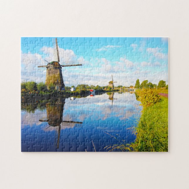 Quebra-cabeça Moinhos de vento de Amsterdã Holanda. (Horizontal)