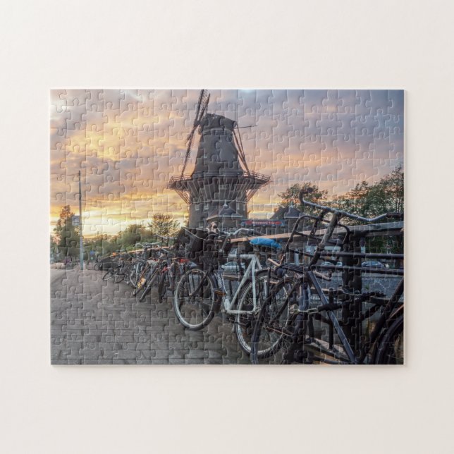 Quebra-cabeça Moinhos de vento de Amsterdã Holanda. Quebra-cabeç (Horizontal)