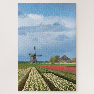 Quebra-cabeça Moinhos de vento e tulipas em primavera vertical
