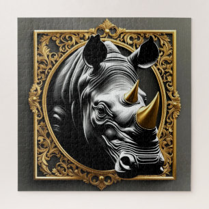 Quebra-cabeça Moldura decorativa de ouro de rinoceronte preto