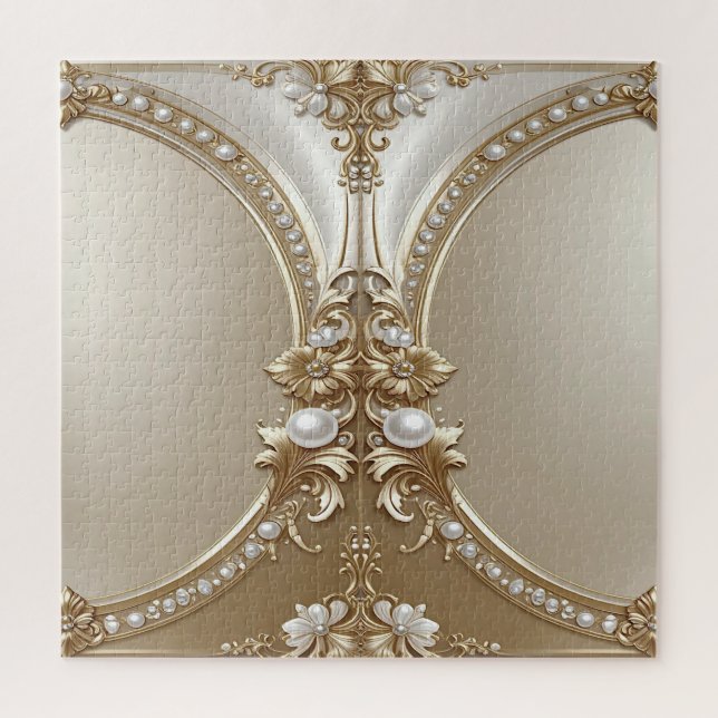 Quebra-cabeça Moldura Dourada Ornamentada com Pérolas Quebra-Cab (Vertical)