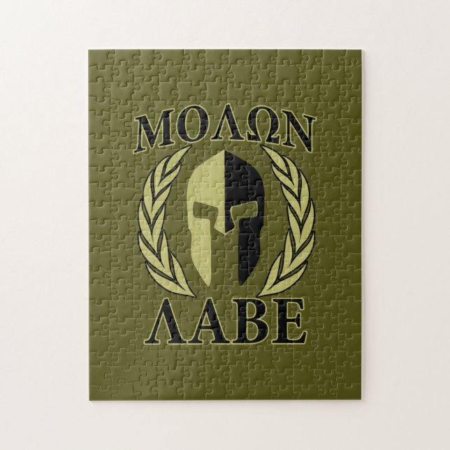 Quebra-cabeça Molon Labe Spartan Mask Laurels Olive Green (Vertical)