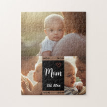 Mom Established Modern Script Black 3 Photo Jigsaw