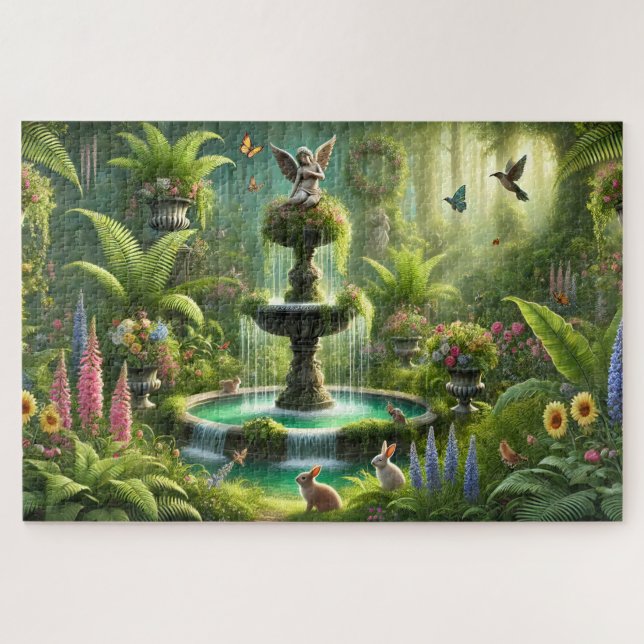 Quebra-cabeça Mom's Secret Garden Enchanting Fountain Oasis (Horizontal)