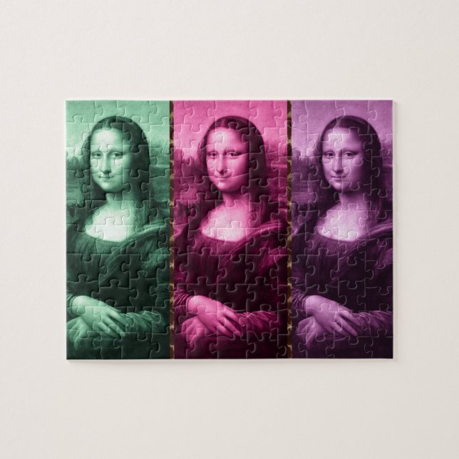 Quebra-cabeça Mona Lisa Animal Imprime Púrpura Rosa Verde (Horizontal)