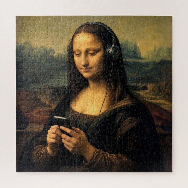 Quebra-cabeça Mona Lisa Moderna com Smartphone (Vertical)