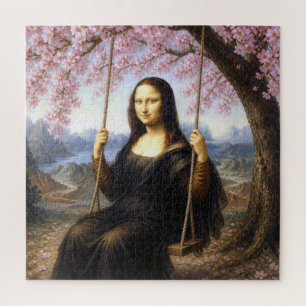Quebra-cabeça Mona Lisa num Balanço sob Flores de Cerejeira