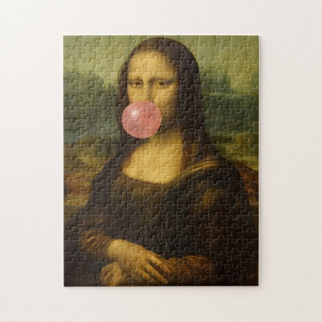 Quebra-cabeça Mona Lisa Piscando Goma-Bolha Rosa (Vertical)