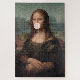 Quebra-cabeça Mona Lisa soprando pastilha elástica rosa