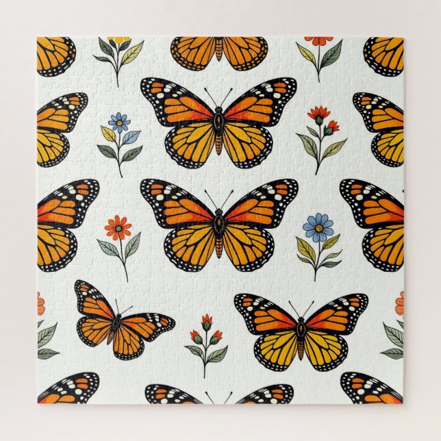 Quebra-cabeça Monarch Butterfly Floral Pattern (Vertical)