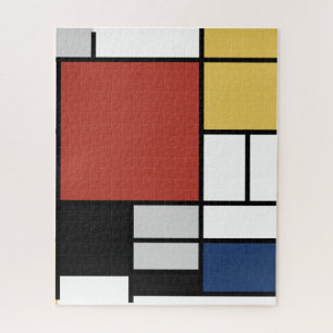 Quebra-cabeça Mondrian Painting Red Plane Yellow Black Cinza Blu